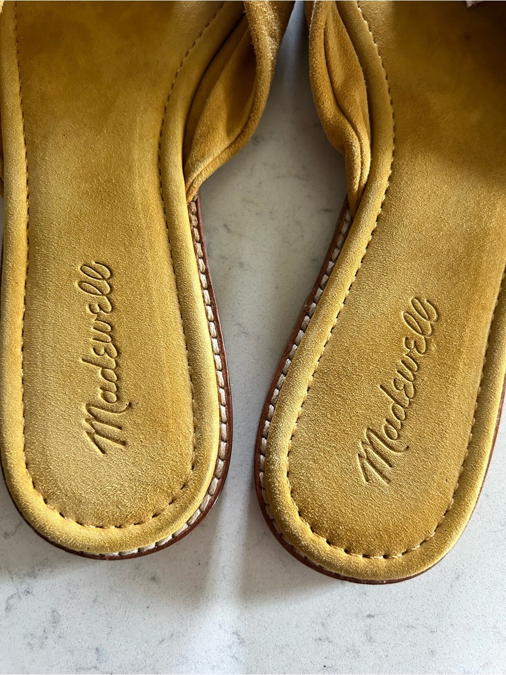 Madewell Suede Half Bow Tan Mustard Slip On Slide Sandals - Picture 6 of 16
